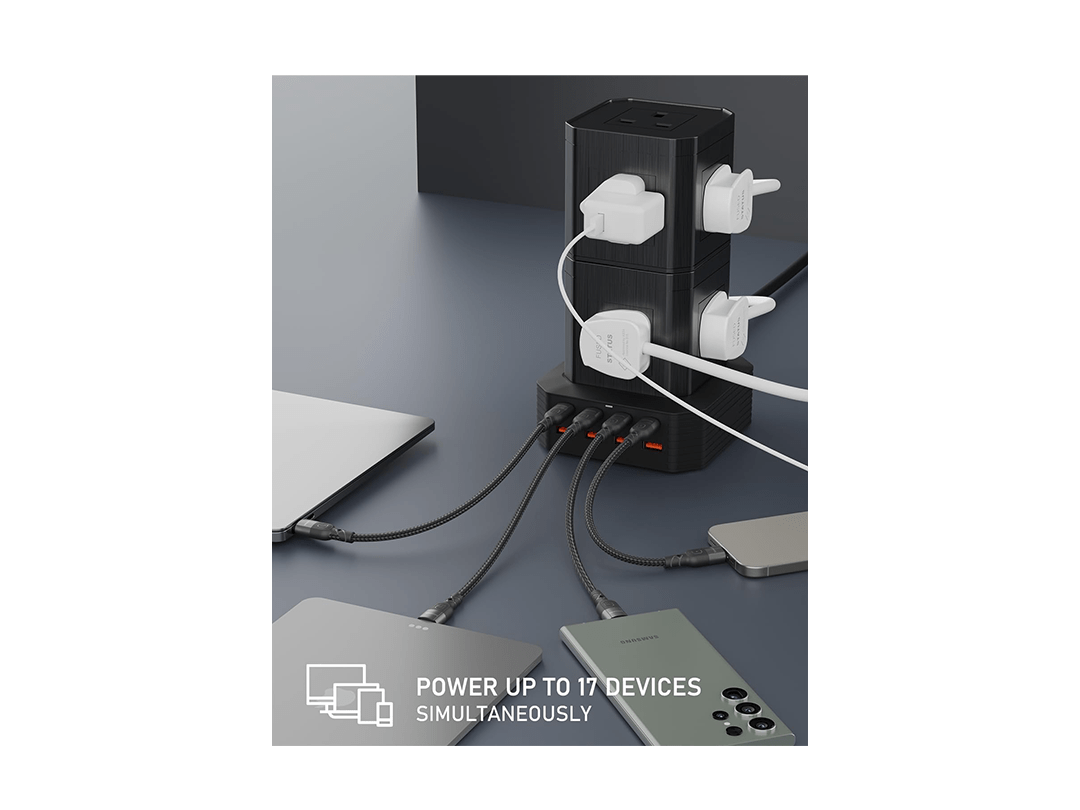 Moxedo Smart Hub Power Strip 17 in 1 9 AC Sockets + 4 USB-C Ports + 4 USB-A Ports 3250W GaN Tower Surge Extension Multi-Socket in Qatar Moxedo Smart Hub Power Strip 17 in 1 9 AC Sockets + 4 USB-C Ports + 4 USB-A Ports 3250W GaN Tower Surge Extension Multi-Socket in Qatar